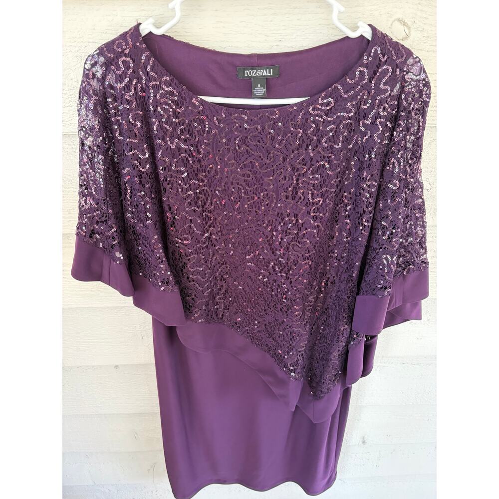 Roz & Ali Purple Sequin Dress Size 8 Elegant Cocktail Party Wedding Guest - Picture 3 of 9